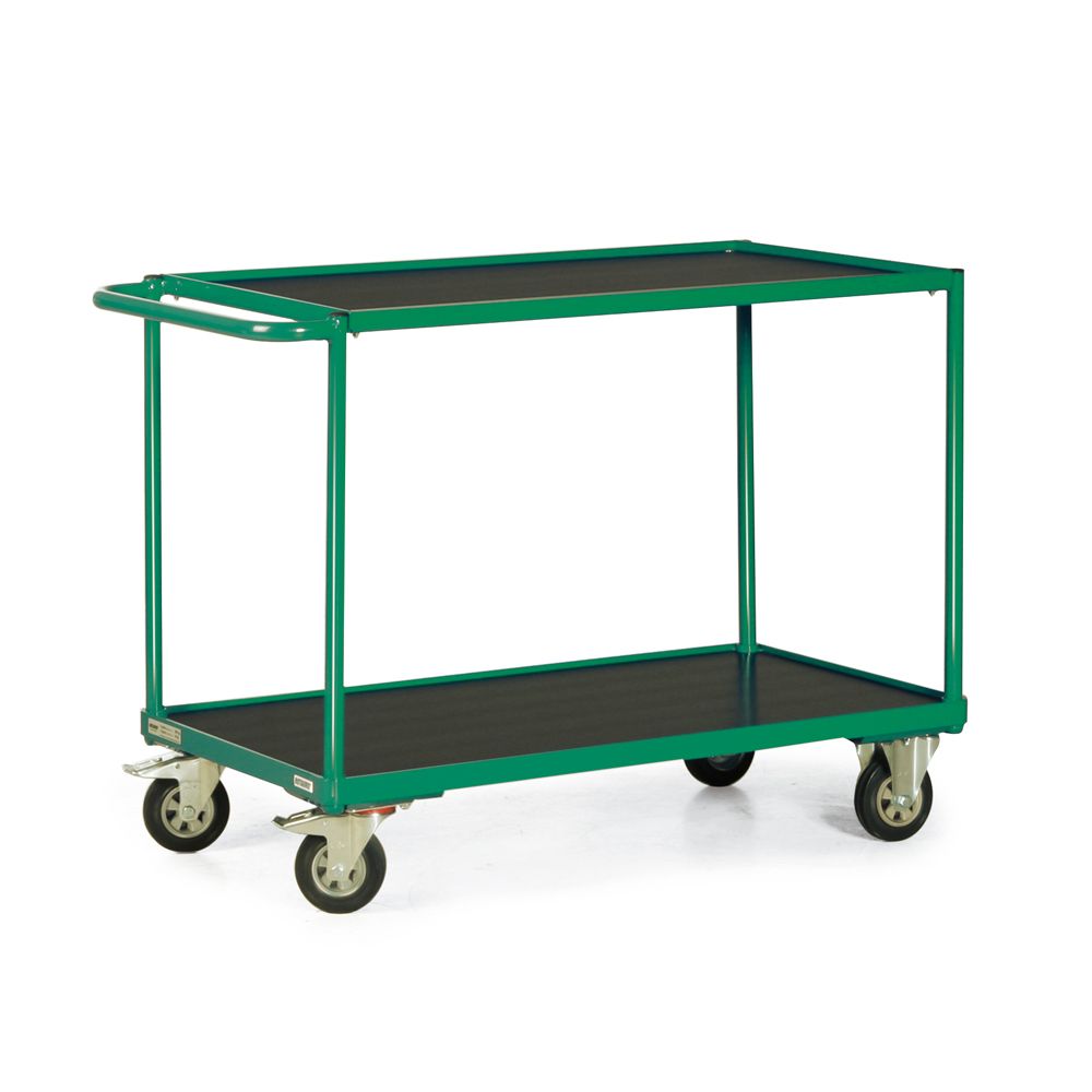 Leichter Tischwagen TAUROFLEX® mit 2 Etagen und waagerechtem Schiebegriff - Traglast 300 kg