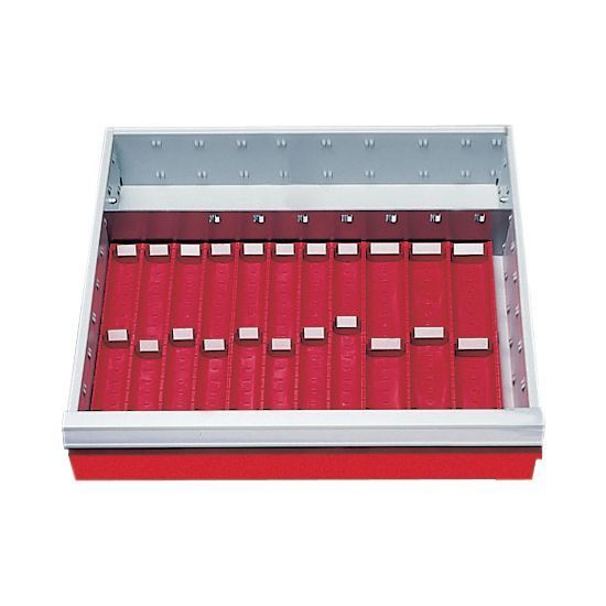 Schubladeneinteilung-Set mit Muldenplatten bedrunka+hirth,  29-teilig, R 18-16, Schubladennutzmaß 450 x 400 mm, Blendenhöhe 100 mm