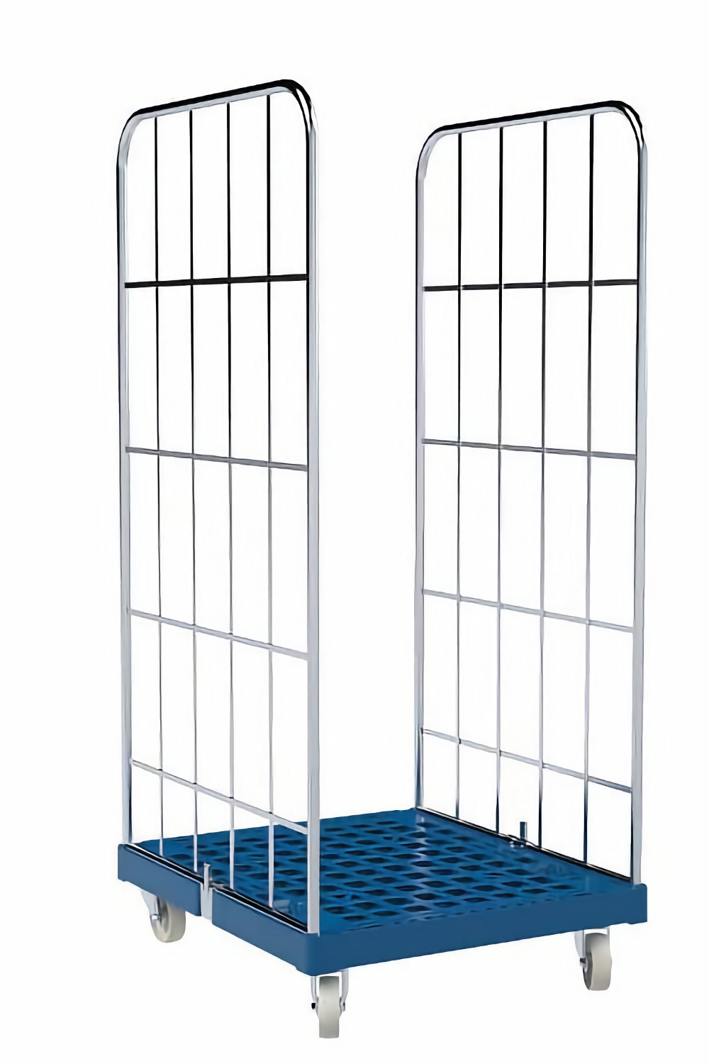 Rollbehälter mit Gitterwänden,2-seitig, Nutzhöhe 1460 mm, Plattform 724x815 mm, enzianblau