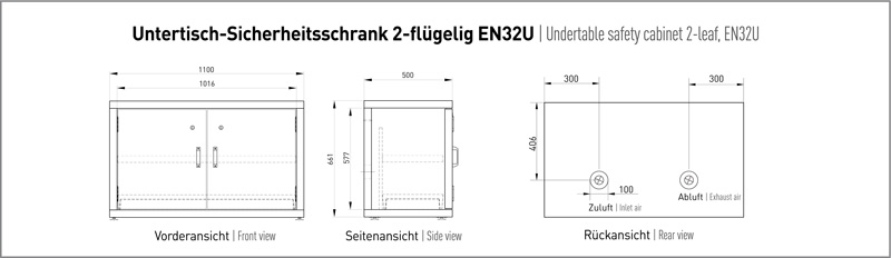 PRIORIT Untertisch-Sicherheitsschrank, 2-flügelig FWF90, 1 Fachboden,  1 Lochblecheinsatz mit Wanne