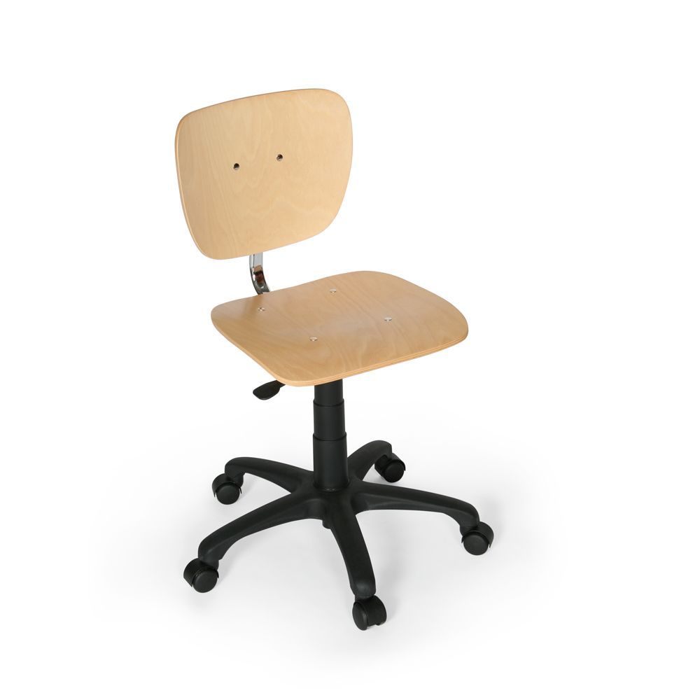 Arbeitsstuhl BASIC mit Sitzfläche aus Buche und mit Rollen