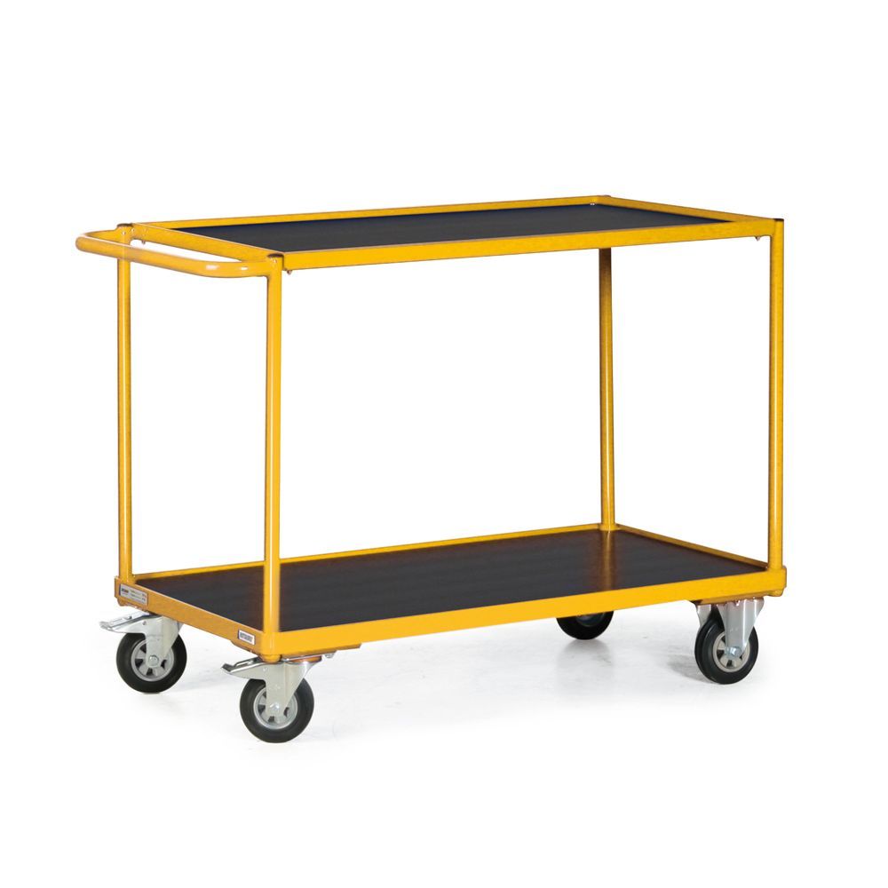 Leichter Tischwagen TAUROFLEX® mit 2 Etagen und waagerechtem Schiebegriff - Traglast 300 kg
